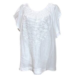 SOLITAIRE Bohemian Ruched Embroidered Peasant‎ Top